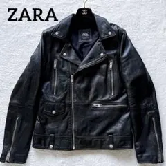 【ZARA】ダブルライダース レザージャケット 羊革 ブラック Mサイズ