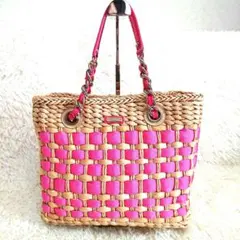 kate spade かごバッグ ピンクストラップ/ベージュ内側金色ドット巾着・