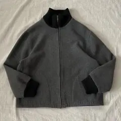 80s 90s ニット　ジップジャケット　リブ編み　チャコールグレー　カナダ製