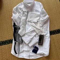 ホワイトフォーマルシャツ結婚式父親7点セット新郎新婦Mサイズ