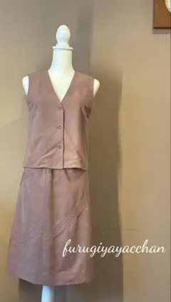 昭和レトロ風　alma アルマ スエード調 セットアップベスト×スカート ピンク