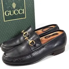 グッチ 6 1/2 23.5 レザー ホースビット ローファー ブラック 黒