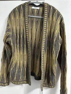 美品　INHERIT カーディガン　ジャガードニット　ベージュ