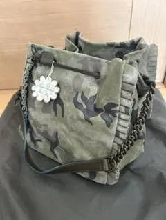 数量限定品】M.U.L レイヤーチェーンショルダーS デニムレザーカーキ 