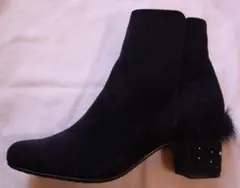 キラキラ＆ファーヒール付きショートブーツ