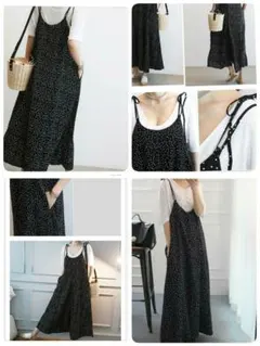 大人気 大人サロペット オールインワン ブラックドット 春夏