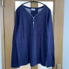 GLOBAL WORK ボタン付きセーター　薄手　ネイビー L