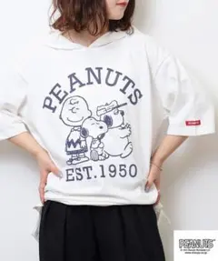 スヌーピー　チャーリーブラウン　オラフ　半袖　パーカー　メンズL　W