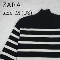 ZARA ザラ 黒 白 ストライプ ハイネック ニット セーター M USサイズ