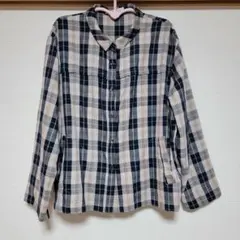 SELF-SERVICE チェック柄 長袖シャツ ベージュ×ネイビー Lのサムネイル