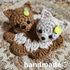 かぎ針編み♡ あみぐるみ ♡ ねこのヘアゴム ♡ コースター ♡ 3点セット♡