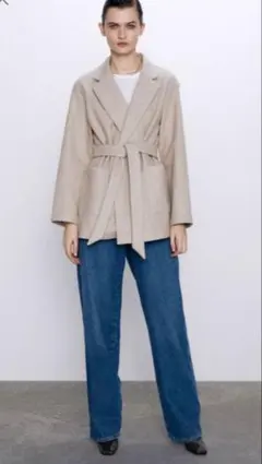 ZARA SOFT-TOUCH BELTED BLAZER ベージュ　S