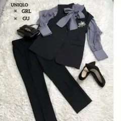 新品 あり✨セレモニー 3点セット✨入園式　入学式　ジレ　ママスーツ★黒　ブルー