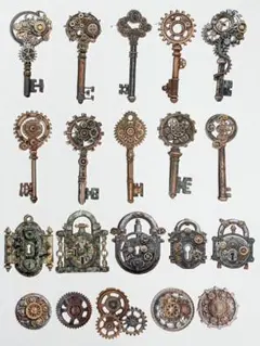 【B】コラージュ素材　紙ステッカー　ヴィンテージ　鍵モチーフ　おすそ分け　20枚