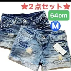 デニムブルー ダメージ加工ショートパンツ 2点セット Mサイズ
