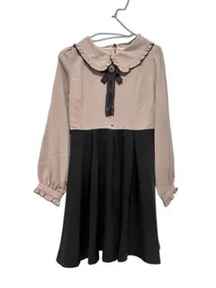 ROJITA フリル付きカラー ワンピース ピンク/ブラック　ブローチ付き