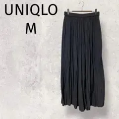 UNIQLO◆ガウチョパンツ/プリーツ/黒/ゆったりサイズ/M/1950