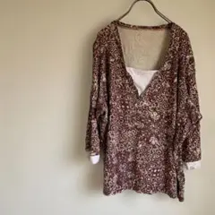 赤と白のVネック長袖チュニック 【F】