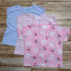新品 未使用 クマ うさぎ ピンク 総柄 半袖 Tシャツ 女の子 95 3枚