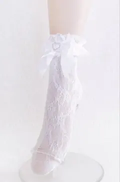 イモちゃん ホワイトレースハートビジュー付きソックス