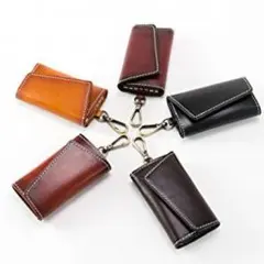 本革製 キーケース ハンドメイド レザー  カード入れ付き 6連キー （全5色）