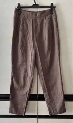 GU　チェック柄　パンツ　スラックス　Lサイズ　茶系