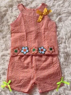 オレンジ花柄タンクトップ＆ショートパンツ 9-12M