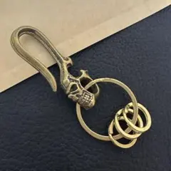 真鍮製 カラビナ スカル　ツリバリフックゴールドキーリングブラス キーホルダー