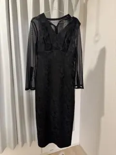 ブラック シースルー袖 ロングドレス