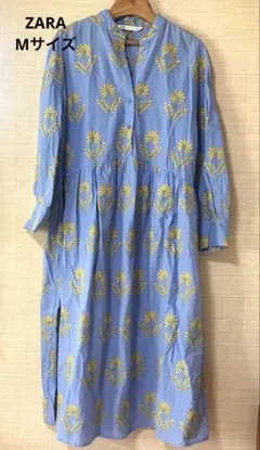 ZARA 花柄 ロングワンピース M 青　黄色