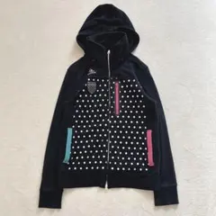 スボルメ　ドット柄ジップパーカー　フード付き　S 黒　ユニセックス
