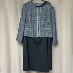 ワンピーススーツ 3L ネイビー ツイード ジャケット セット フォーマル