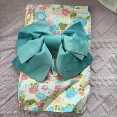 浴衣・帯セット 花柄 青い帯