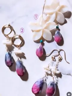 14kgf天然石コーティングムーンストーンと天然珊瑚フープイヤリング②