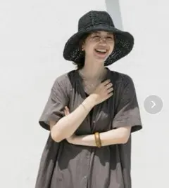 コットンボイルハーフスリーブワンピース　インナーキャミソール付き