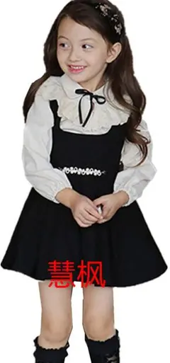 子供 ドレス ガールズワンピース 女の子 長袖ブラウス＋ベストワンピースジャ8