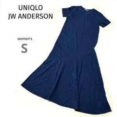 UNIQLOユニクロ Sネイビー 半袖 フレアロングワンピースS