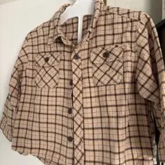 長袖 チェックシャツ ベージュ ブラウン