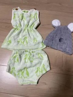 3点セットキッズベビーセパレートタオル地グリーンプール90〜100 ヘアキャップ