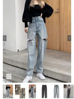 スリットデニムワイドパンツ