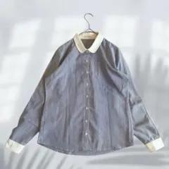 マウスバレー 長袖シャツ ブラウス 丸えり ストライプ オフィスにも E7315