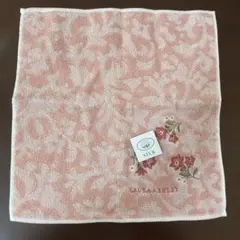 LAURA ASHLEY ローラアシュレイ　シルク花柄タオルハンカチ　ピンク