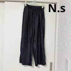 N.s ブラック　フリーサイズ　デニムライク　ワイドイージーパンツ