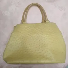 オーストリッチ風　ハンドバッグ　イエローベージュ