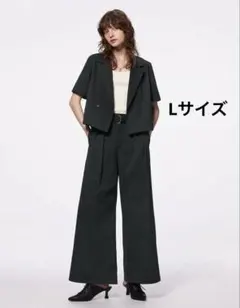 GU ベルテッドワイドパンツ(丈標準70.0～74.0cm)ブラック Lサイズ