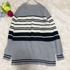 【キューティーブロンド】 ニット(M)グレー ボーダー セーター カジュアル