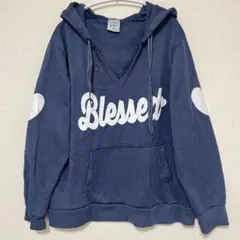 RAG 【1X】 ネイビー Vネック パーカー ハート 裏起毛 カジュアル