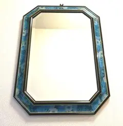 たのメル便発送♪ ヴィンテージ　八角形 壁掛け鏡 青花に黒と金のデザイン