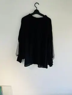 ブラック シースルー 長袖 トップス 5L 大きいサイズ フリル袖 春物