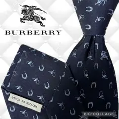 【美品】バーバリーロンドン ネクタイ 馬蹄柄 ホースロゴ シルク ネイビー